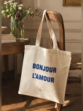 Sézane organic cotton Bonjour l’amour tote, free with $100 order